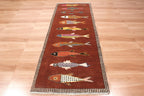 Hand-Knotted Wool Koi Fish Runner – Brown Artisan Fish Rug – Custom Sizes Available