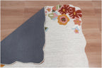 Custom Size Ivory Floral Hand-Tufted Wool Floral Area Rug – Modern Botanical Accent Carpet with Scalloped Edge for Living Room & Bedroom