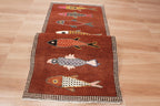 Hand-Knotted Wool Koi Fish Runner – Brown Artisan Fish Rug – Custom Sizes Available