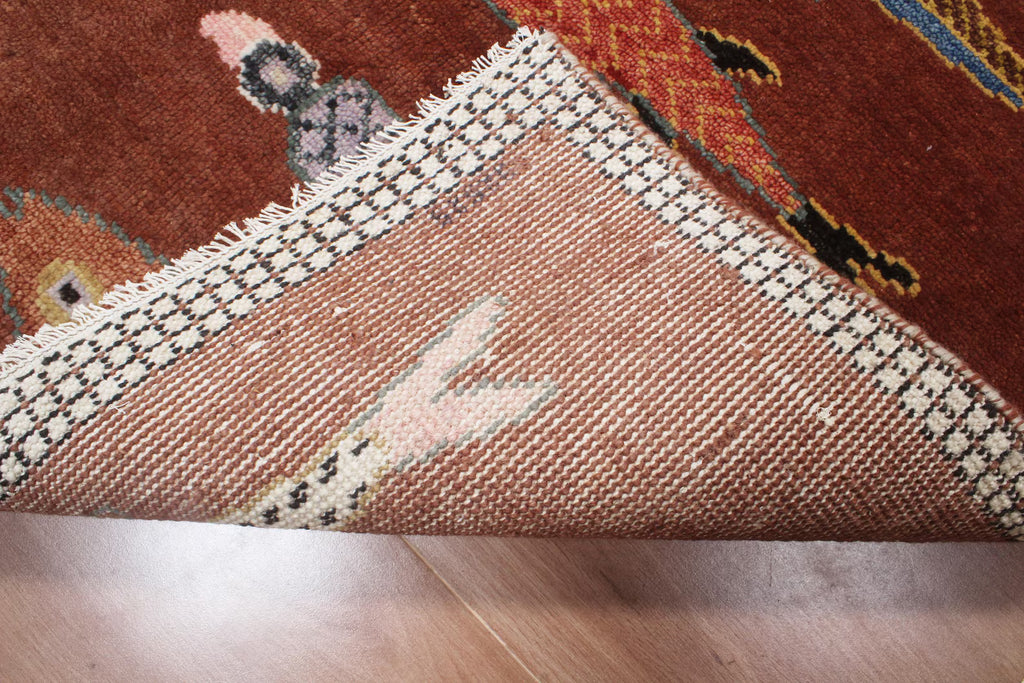 Hand-Knotted Wool Koi Fish Runner – Brown Artisan Fish Rug – Custom Sizes Available