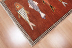Hand-Knotted Wool Koi Fish Runner – Brown Artisan Fish Rug – Custom Sizes Available