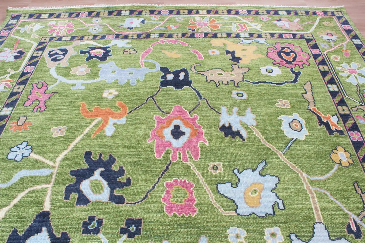 Hand-Knotted Wool Area Rug – Modern Botanical Floral Design, Custom Size Luxury carpet