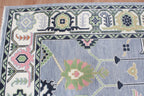 Custom Size Hand-Knotted Wool Area Rug - Traditional Motifs in Soft Blue, Blush & Charcoal