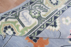 Custom Size Hand-Knotted Wool Area Rug - Traditional Motifs in Soft Blue, Blush & Charcoal