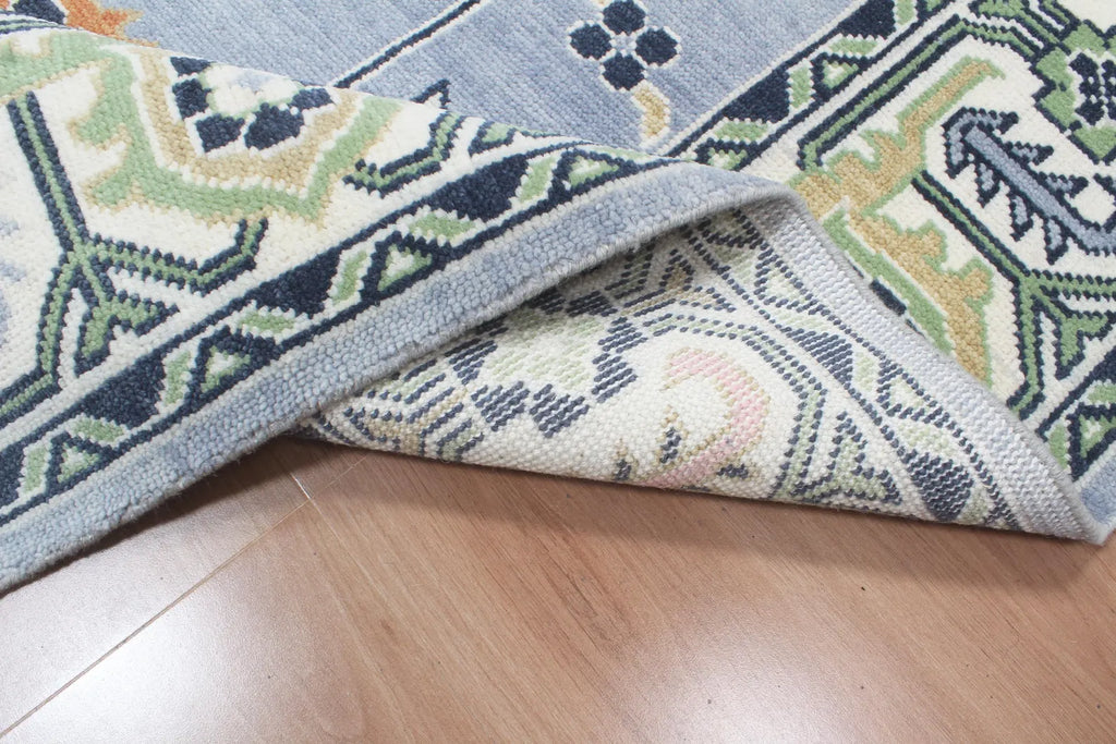 Custom Size Hand-Knotted Wool Area Rug - Traditional Motifs in Soft Blue, Blush & Charcoal