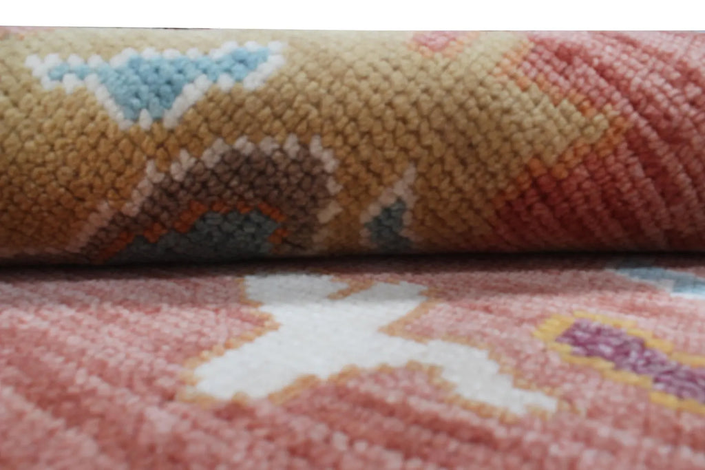 Hand-Knotted Wool Area Rug – Terracotta & Multicolored Oushak Motif, Custom Size Artisanal Statement Carpet