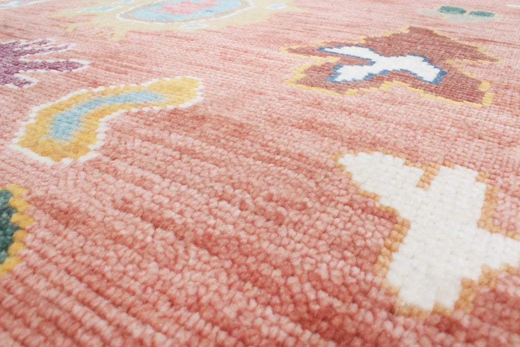 Hand-Knotted Wool Area Rug – Terracotta & Multicolored Oushak Motif, Custom Size Artisanal Statement Carpet