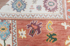 Hand-Knotted Wool Area Rug – Terracotta & Multicolored Oushak Motif, Custom Size Artisanal Statement Carpet