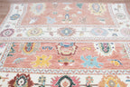 Hand-Knotted Wool Area Rug – Terracotta & Multicolored Oushak Motif, Custom Size Artisanal Statement Carpet