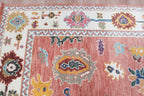 Hand-Knotted Wool Area Rug – Terracotta & Multicolored Oushak Motif, Custom Size Artisanal Statement Carpet