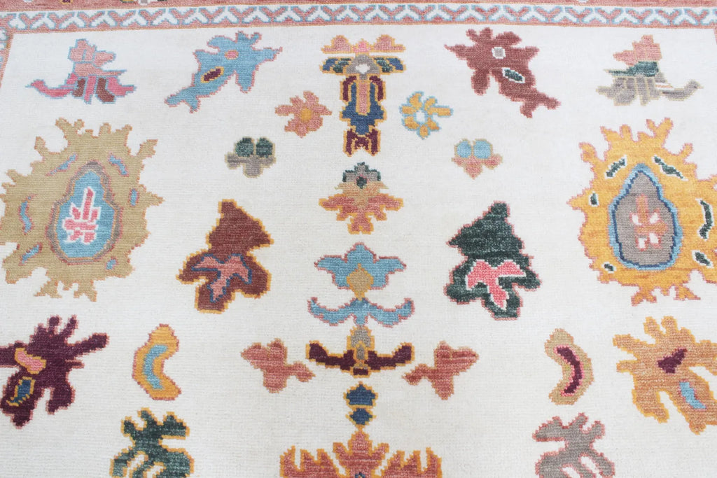 Terracotta & Ivory Hand-Knotted Wool Area Rug – Artisan Oushak-Style Statement Rug with for Living Room, Dining Room, or Bedroom, custom size rug