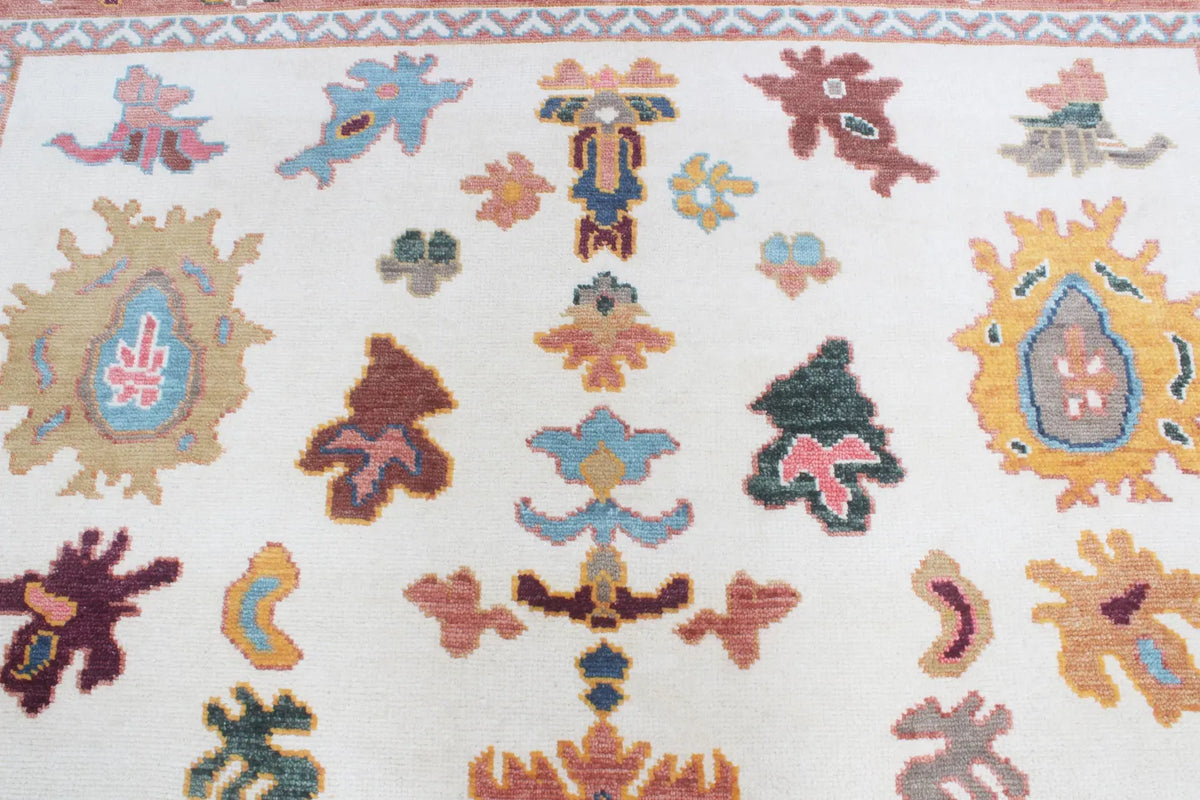 Terracotta & Ivory Hand-Knotted Wool Area Rug – Artisan Oushak-Style Statement Rug with for Living Room, Dining Room, or Bedroom, custom size rug