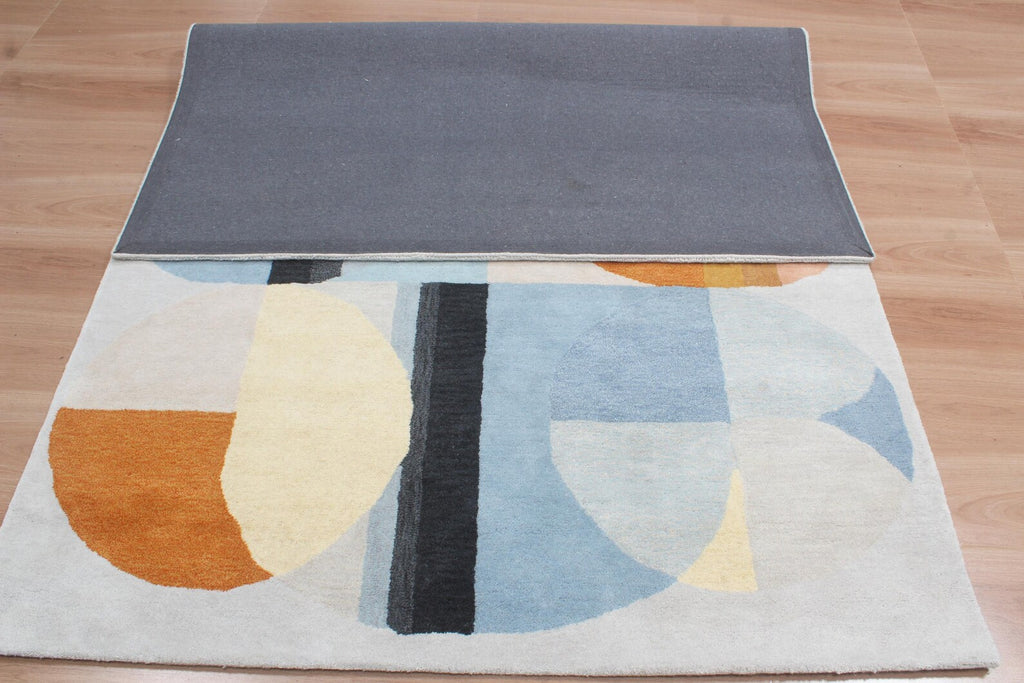 Custom Geometric Modern Hand-Tufted Wool Area Rug | High-Traffic Durable Floor Art, Orange and blue custom size carpet