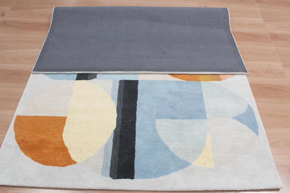 Custom Geometric Modern Hand-Tufted Wool Area Rug | High-Traffic Durable Floor Art, Orange and blue custom size carpet