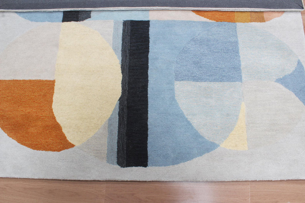 Custom Geometric Modern Hand-Tufted Wool Area Rug | High-Traffic Durable Floor Art, Orange and blue custom size carpet