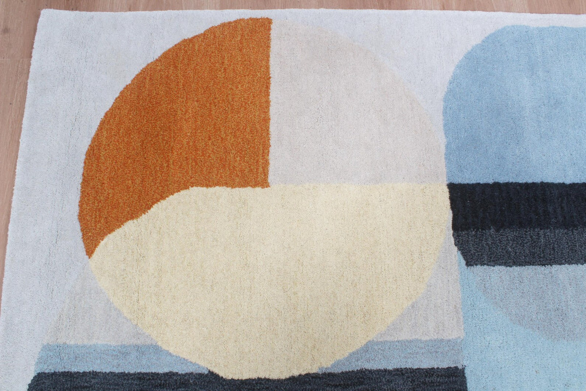 Custom Geometric Modern Hand-Tufted Wool Area Rug | High-Traffic Durable Floor Art, Orange and blue custom size carpet