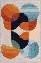 Burnt Orange & Blue Abstract Geometric Wool Hand-Tufted Rug – High-Traffic Modern Area Rug, Custom size rug