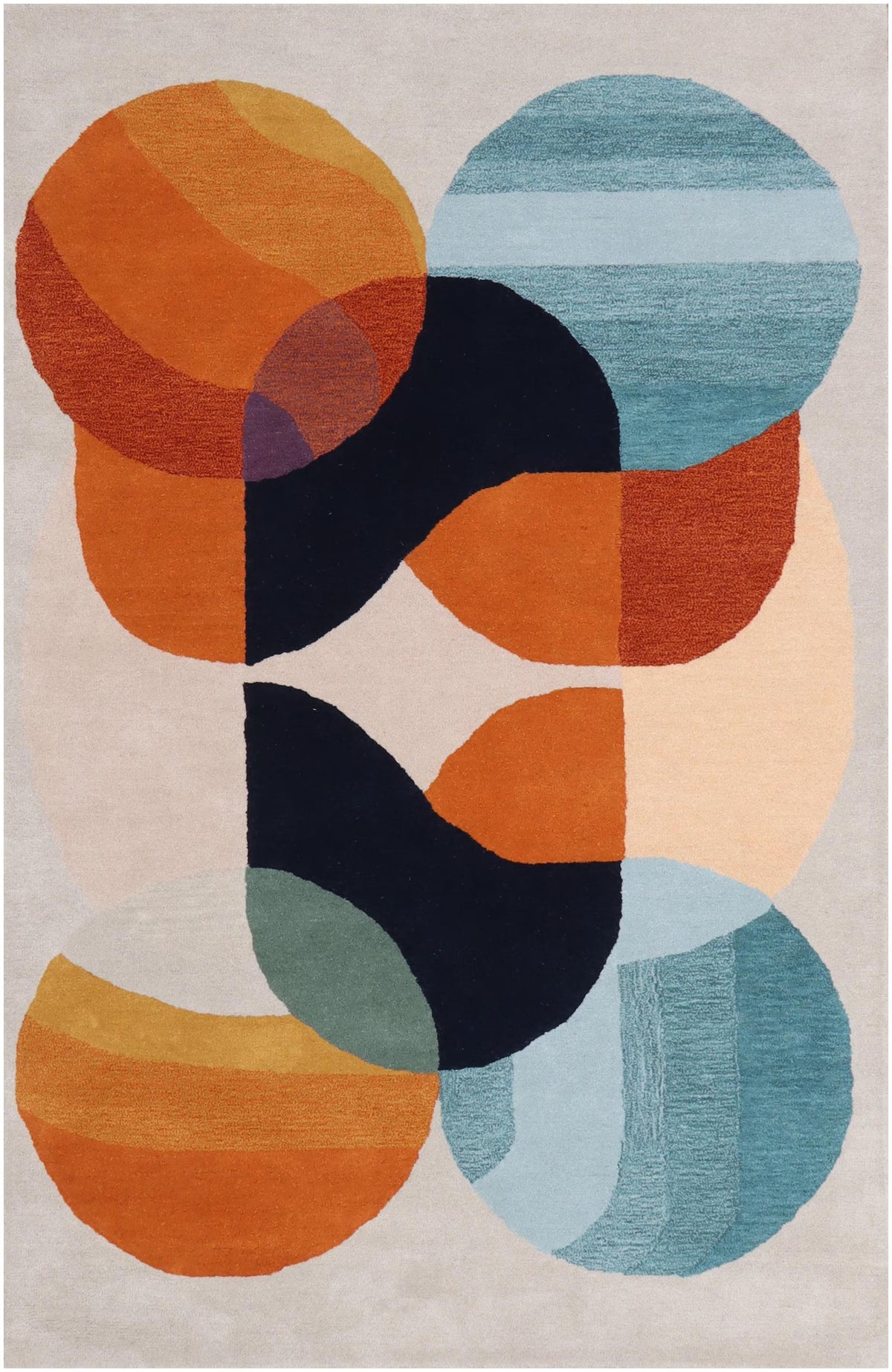 Burnt Orange & Blue Abstract Geometric Wool Hand-Tufted Rug – High-Traffic Modern Area Rug, Custom size rug