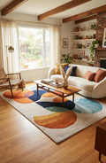 Burnt Orange & Blue Abstract Geometric Wool Hand-Tufted Rug – High-Traffic Modern Area Rug, Custom size rug