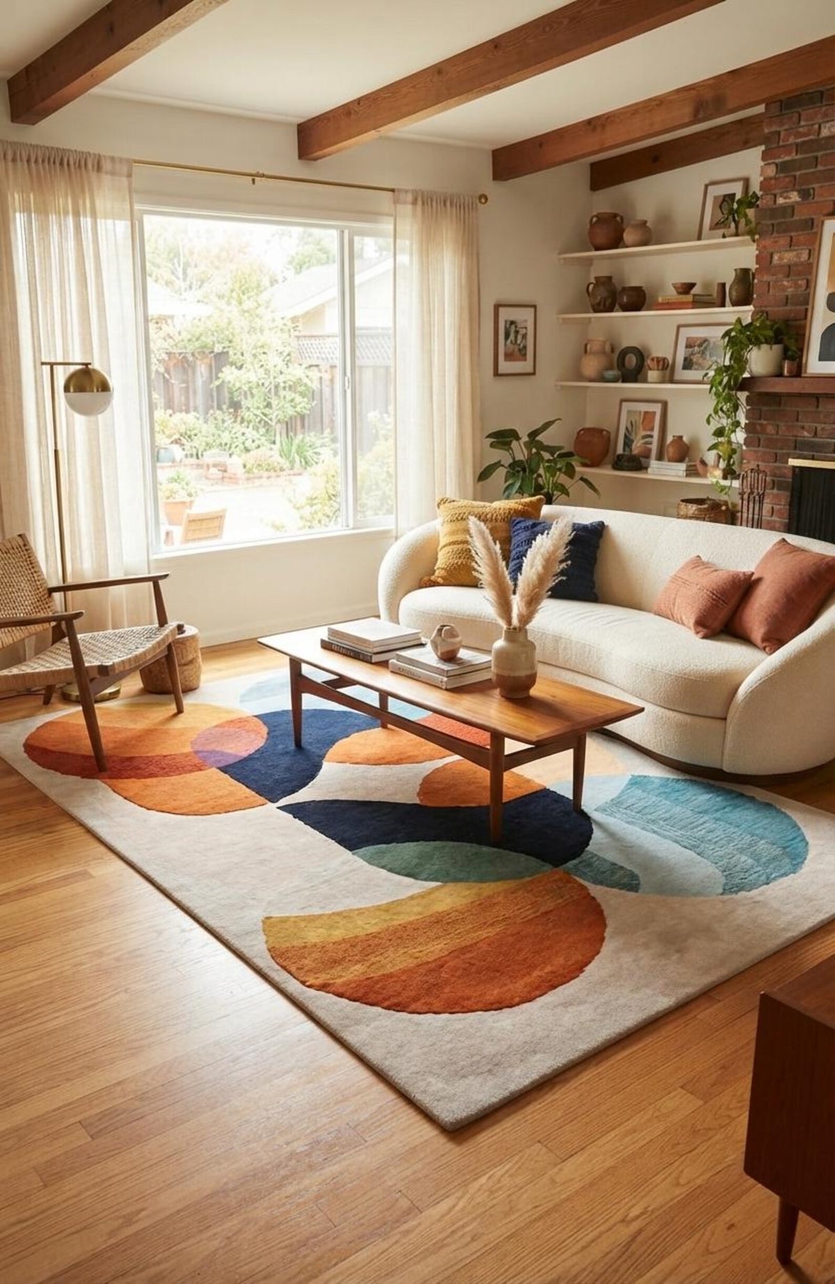 Burnt Orange & Blue Abstract Geometric Wool Hand-Tufted Rug – High-Traffic Modern Area Rug, Custom size rug