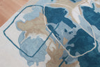 Modern Abstract Wool Hand Tufted Rug – Contemporary Blue & Beige Custom Size Area Rug for Living Room & Bedroom
