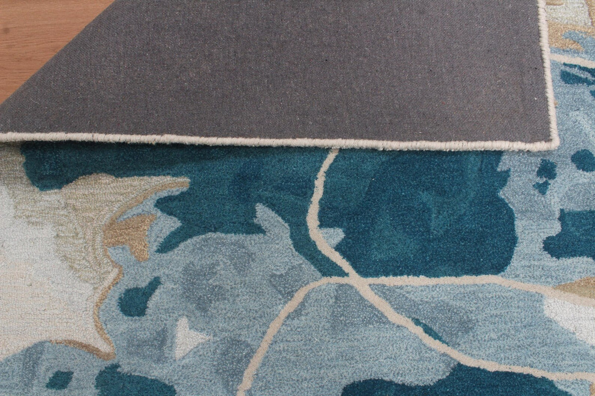 Modern Abstract Wool Hand Tufted Rug – Contemporary Blue & Beige Custom Size Area Rug for Living Room & Bedroom