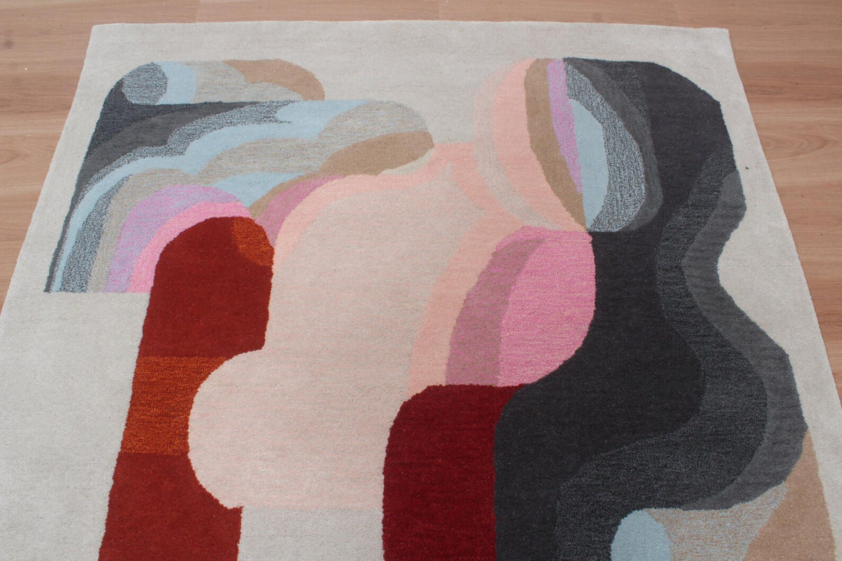 Modern Abstract Wool Area Rug | Hand-Tufted Designer Living Room Carpet | Custom Size High-Traffic Accent Rug