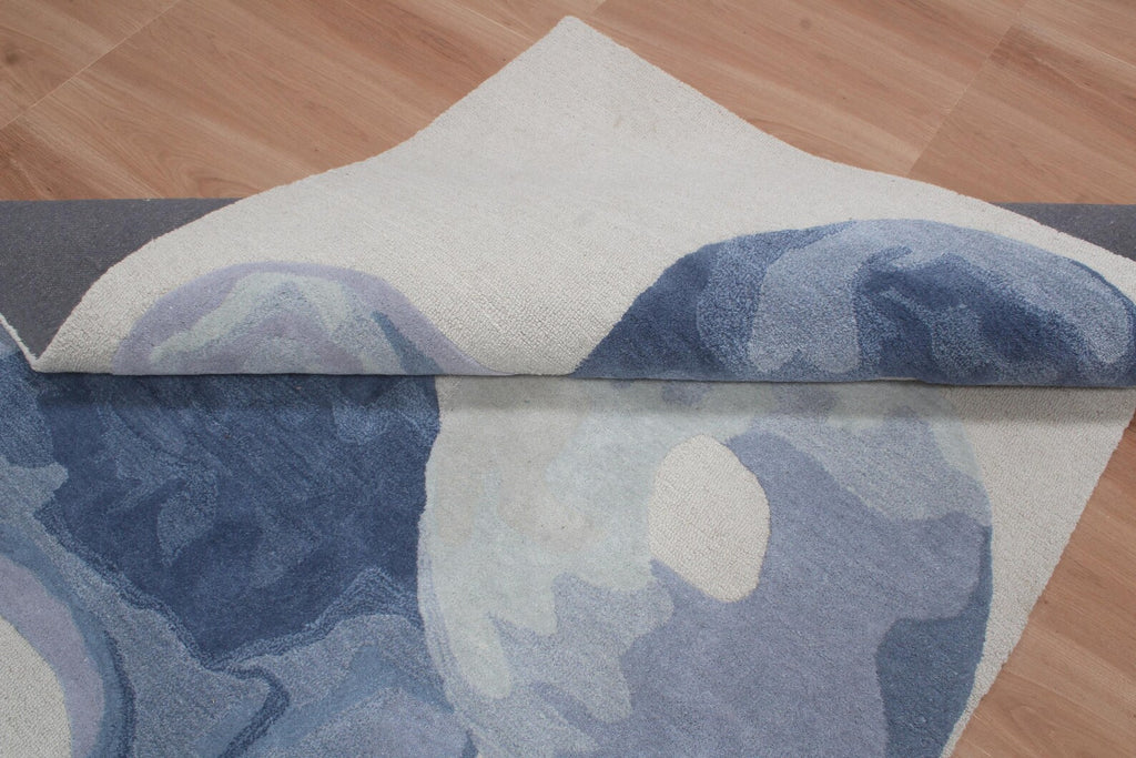 Blue & lavender Wool Hand Tufted Modern Abstract Area Rug – High Traffic Durable Designer Floor Decor, custom size rug