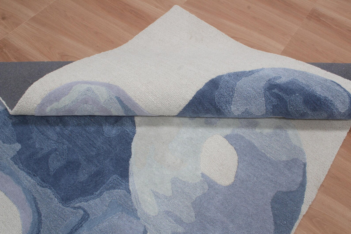 Blue & lavender Wool Hand Tufted Modern Abstract Area Rug – High Traffic Durable Designer Floor Decor, custom size rug
