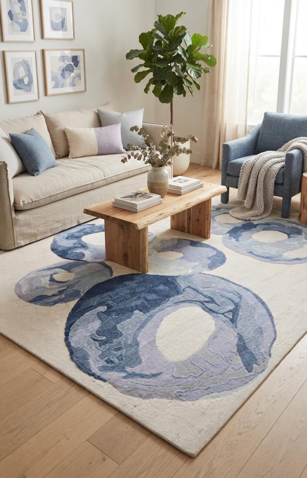 Blue & lavender Wool Hand Tufted Modern Abstract Area Rug – High Traffic Durable Designer Floor Decor, custom size rug