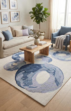 Blue & lavender Wool Hand Tufted Modern Abstract Area Rug – High Traffic Durable Designer Floor Decor, custom size rug