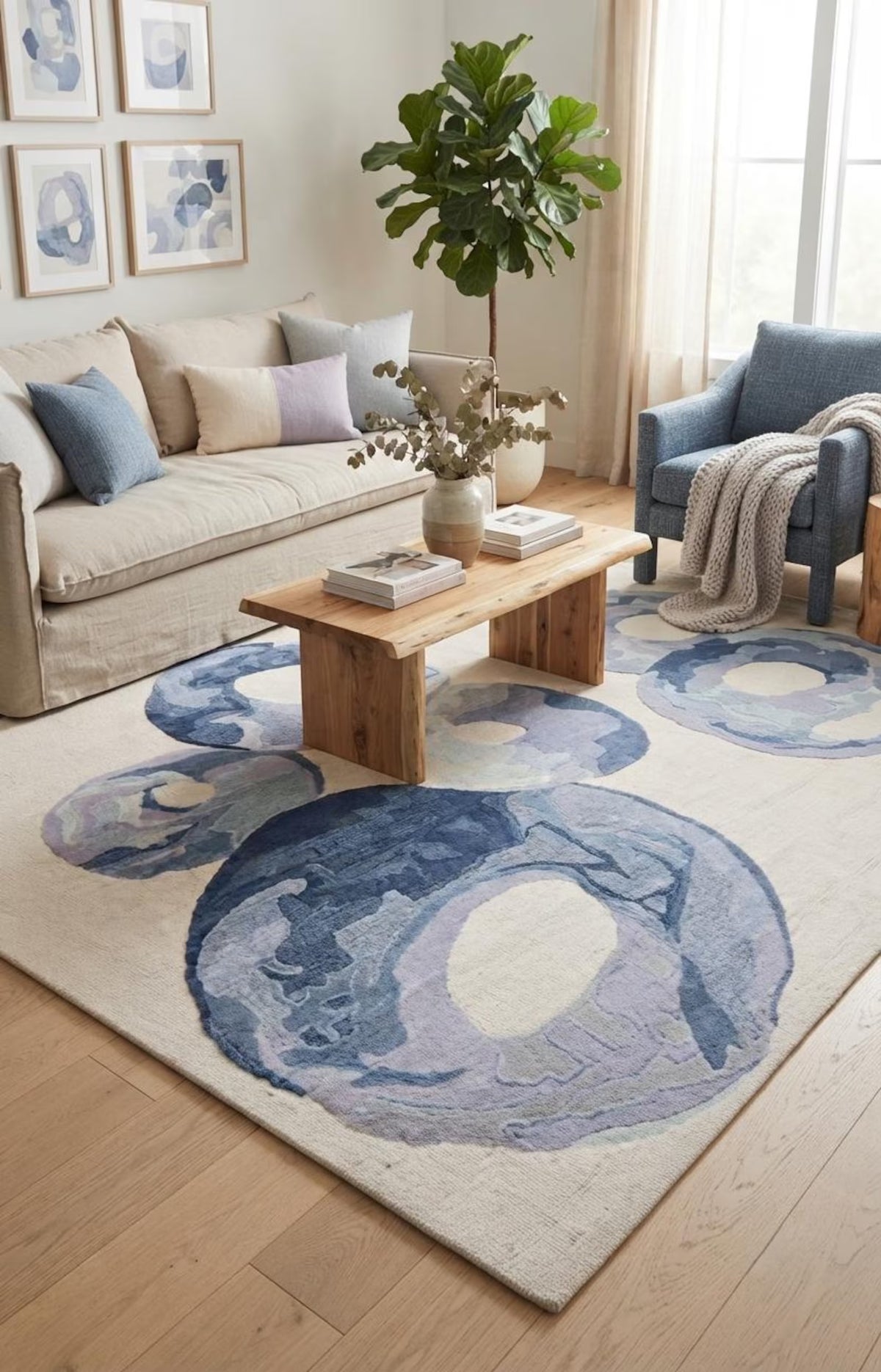 Blue & lavender Wool Hand Tufted Modern Abstract Area Rug – High Traffic Durable Designer Floor Decor, custom size rug