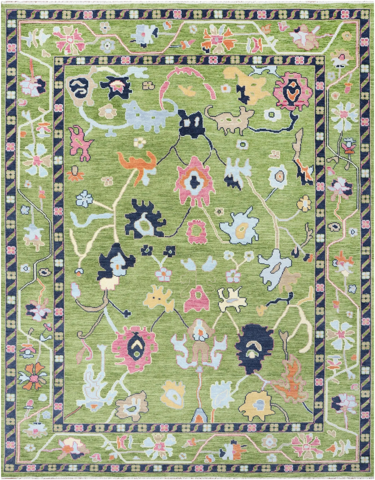 Hand-Knotted Wool Area Rug – Modern Botanical Floral Design, Custom Size Luxury carpet
