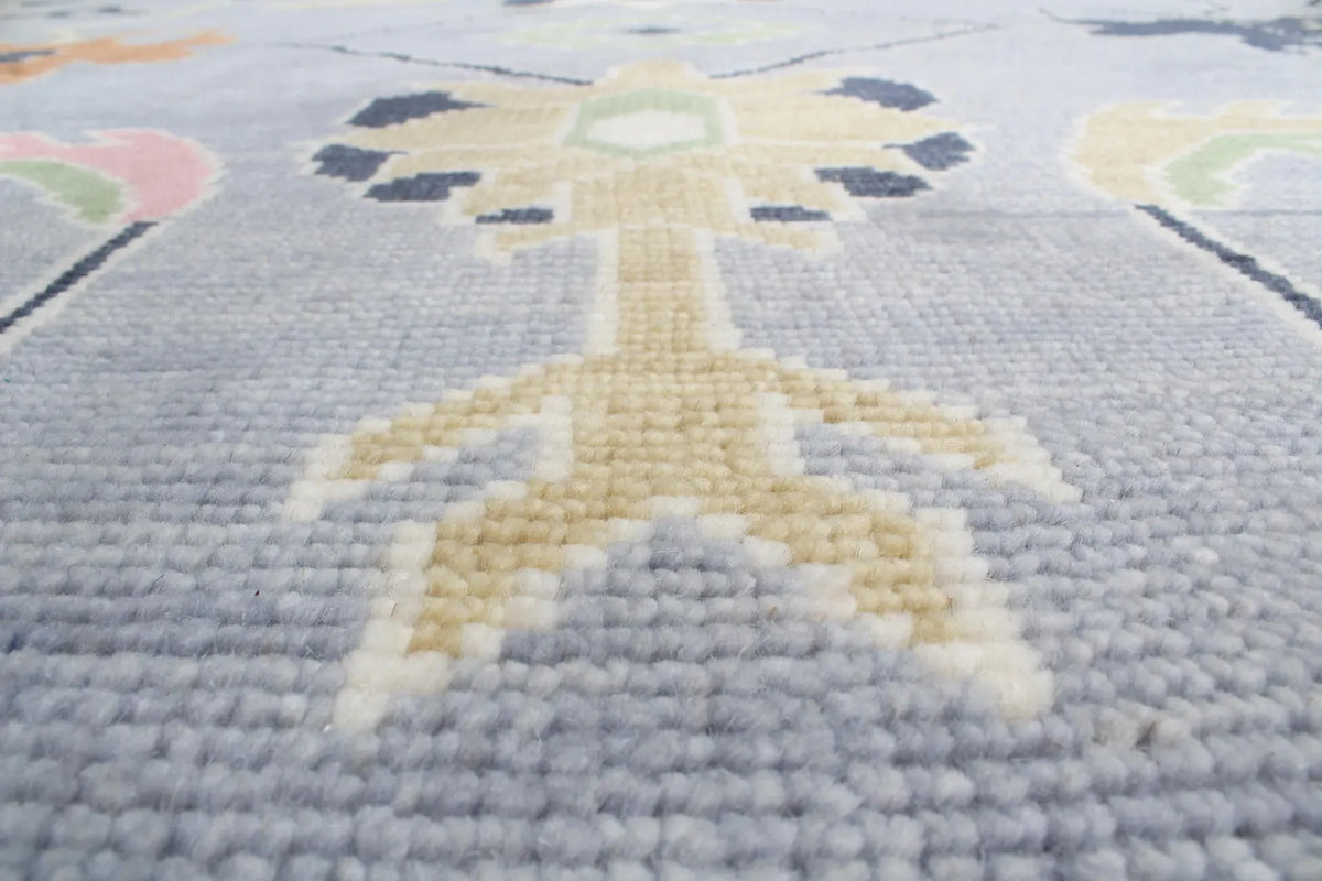 Custom Size Hand-Knotted Wool Area Rug - Traditional Motifs in Soft Blue, Blush & Charcoal