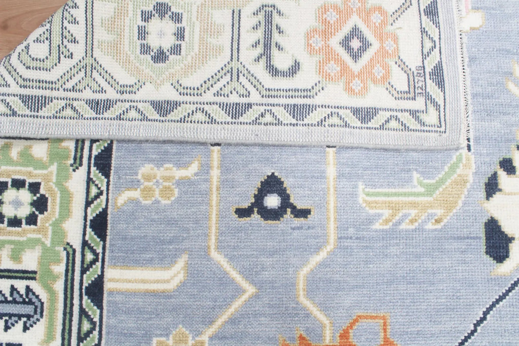 Custom Size Hand-Knotted Wool Area Rug - Traditional Motifs in Soft Blue, Blush & Charcoal