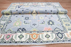 Custom Size Hand-Knotted Wool Area Rug - Traditional Motifs in Soft Blue, Blush & Charcoal
