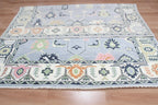 Custom Size Hand-Knotted Wool Area Rug - Traditional Motifs in Soft Blue, Blush & Charcoal