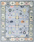 Custom Size Hand-Knotted Wool Area Rug - Traditional Motifs in Soft Blue, Blush & Charcoal