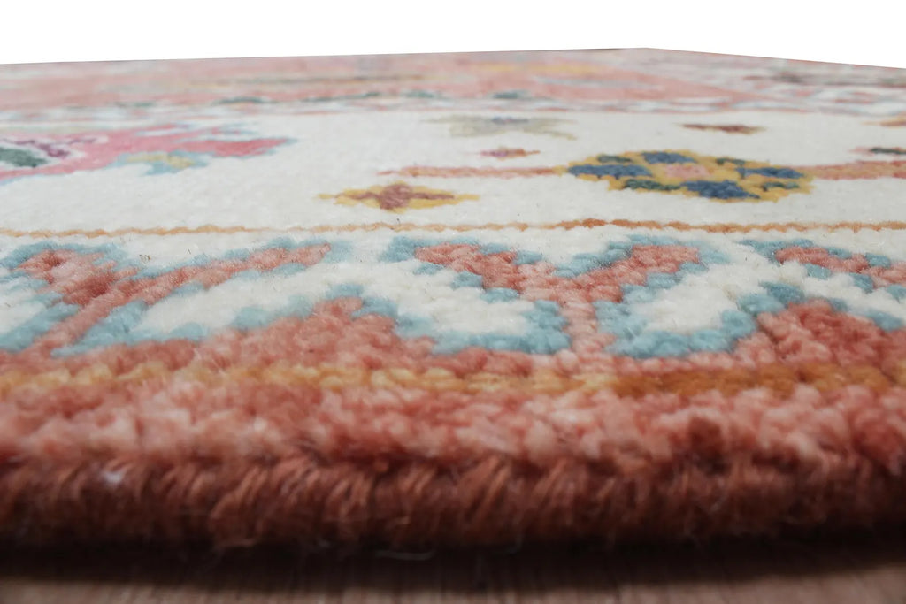 Hand-Knotted Wool Area Rug – Terracotta & Multicolored Oushak Motif, Custom Size Artisanal Statement Carpet