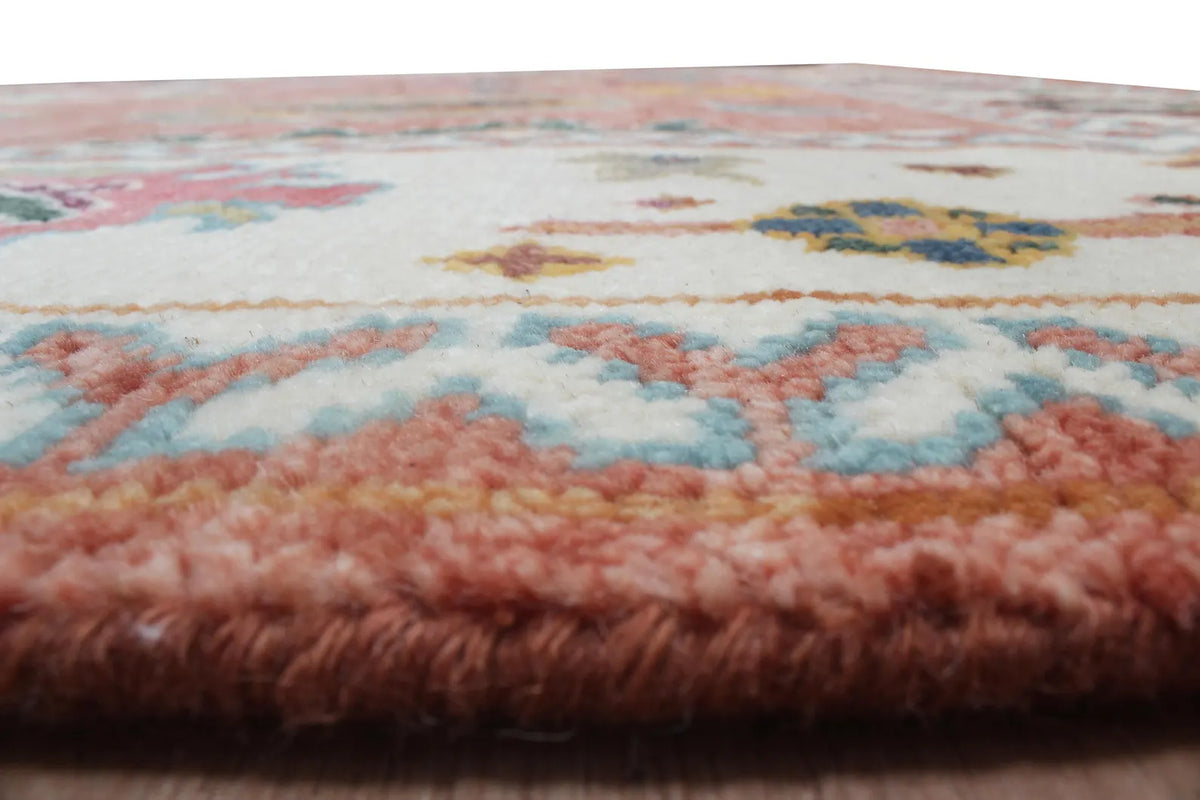 Hand-Knotted Wool Area Rug – Terracotta & Multicolored Oushak Motif, Custom Size Artisanal Statement Carpet