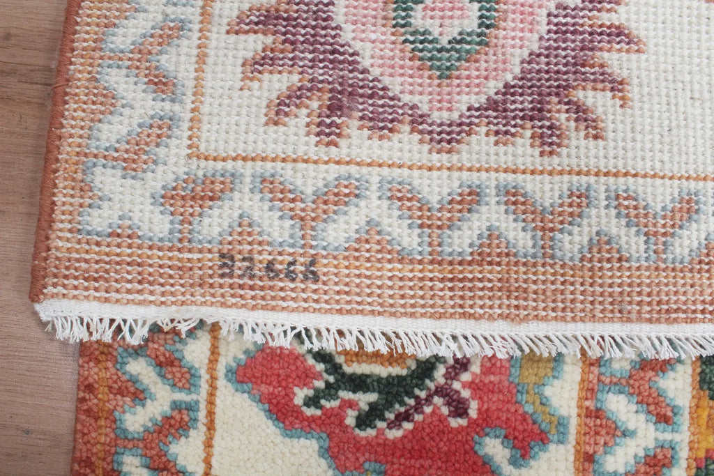 Hand-Knotted Wool Area Rug – Terracotta & Multicolored Oushak Motif, Custom Size Artisanal Statement Carpet