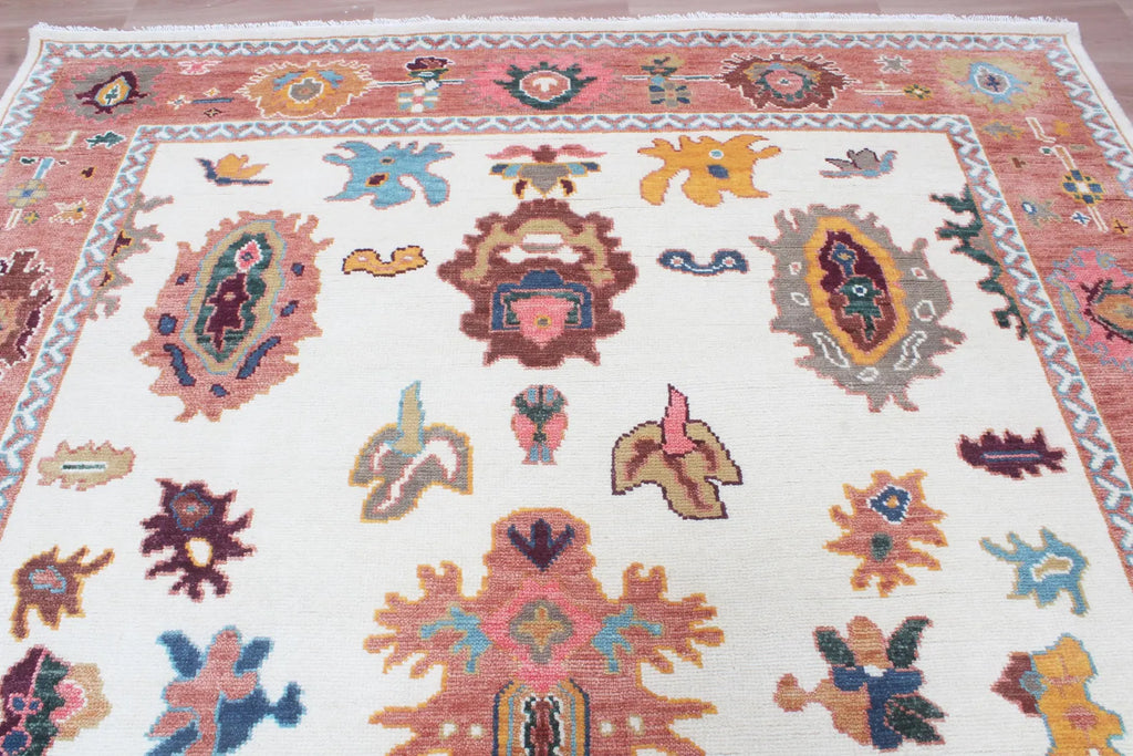 Terracotta & Ivory Hand-Knotted Wool Area Rug – Artisan Oushak-Style Statement Rug with for Living Room, Dining Room, or Bedroom, custom size rug