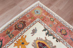 Terracotta & Ivory Hand-Knotted Wool Area Rug – Artisan Oushak-Style Statement Rug with for Living Room, Dining Room, or Bedroom, custom size rug