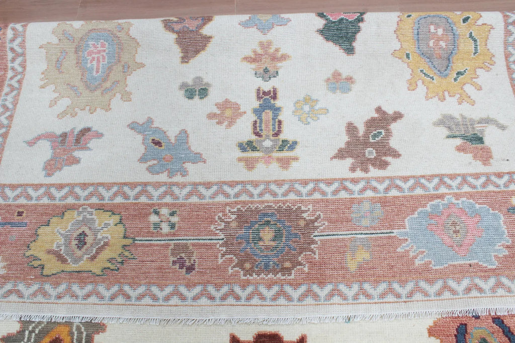 Terracotta & Ivory Hand-Knotted Wool Area Rug – Artisan Oushak-Style Statement Rug with for Living Room, Dining Room, or Bedroom, custom size rug