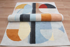 Custom Geometric Modern Hand-Tufted Wool Area Rug | High-Traffic Durable Floor Art, Orange and blue custom size carpet