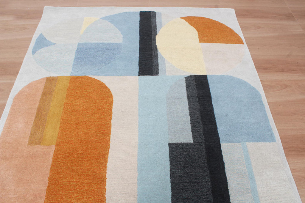 Custom Geometric Modern Hand-Tufted Wool Area Rug | High-Traffic Durable Floor Art, Orange and blue custom size carpet
