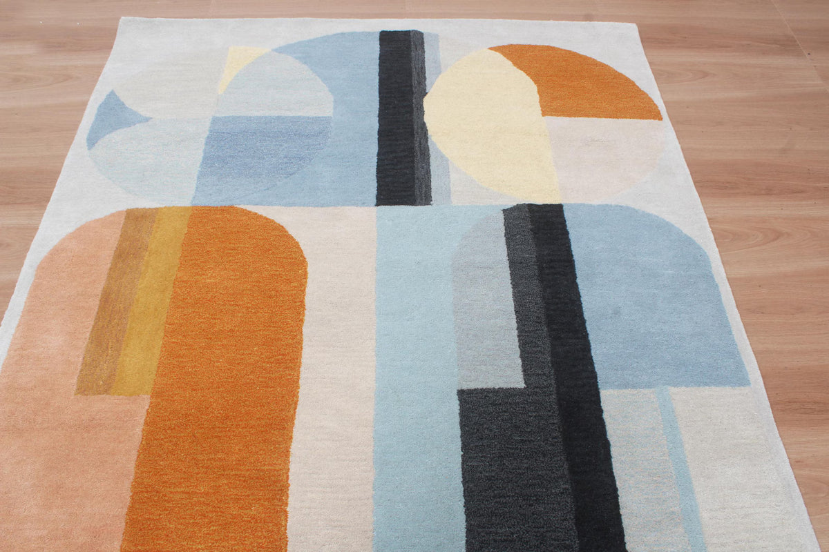 Custom Geometric Modern Hand-Tufted Wool Area Rug | High-Traffic Durable Floor Art, Orange and blue custom size carpet