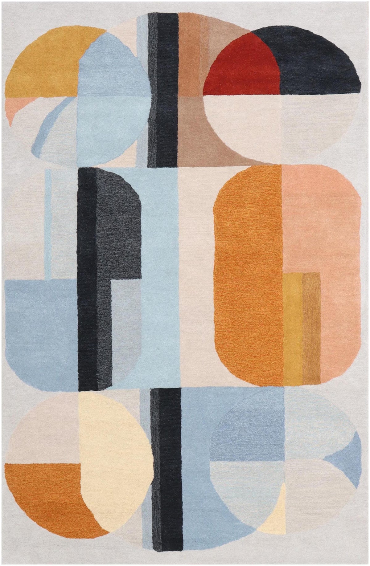 Custom Geometric Modern Hand-Tufted Wool Area Rug | High-Traffic Durable Floor Art, Orange and blue custom size carpet