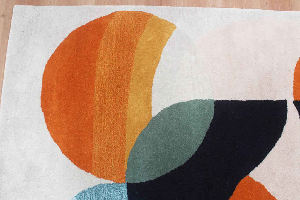 Burnt Orange & Blue Abstract Geometric Wool Hand-Tufted Rug – High-Traffic Modern Area Rug, Custom size rug