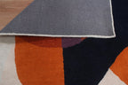 Burnt Orange & Blue Abstract Geometric Wool Hand-Tufted Rug – High-Traffic Modern Area Rug, Custom size rug